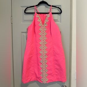 Lilly Pulitzer Pearl Shift Bungalow Pink Gold Metallic Trim Dress